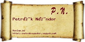Petrák Nándor névjegykártya