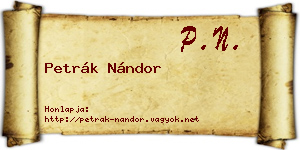 Petrák Nándor névjegykártya